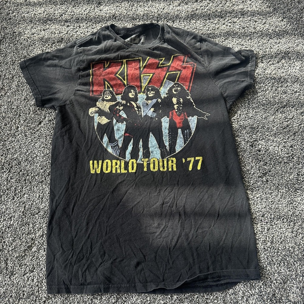 KISS Shirt Mens‎ Small Black World Tour '77 Band Rock Concert Graphic Tee Music